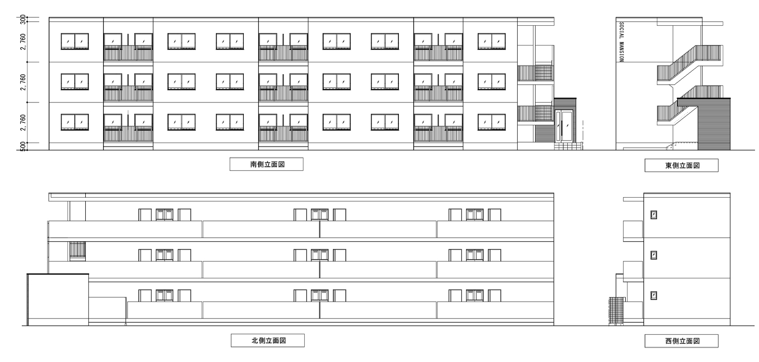 東北大学川内キャンパスそば学生専用新築マンションAround川内川前丁の立面図